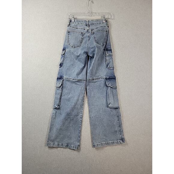 Fire & Rain Blue Denim Wide Leg Cargo Jeans Junior Women's 1 Stretch - Picture 7 of 13